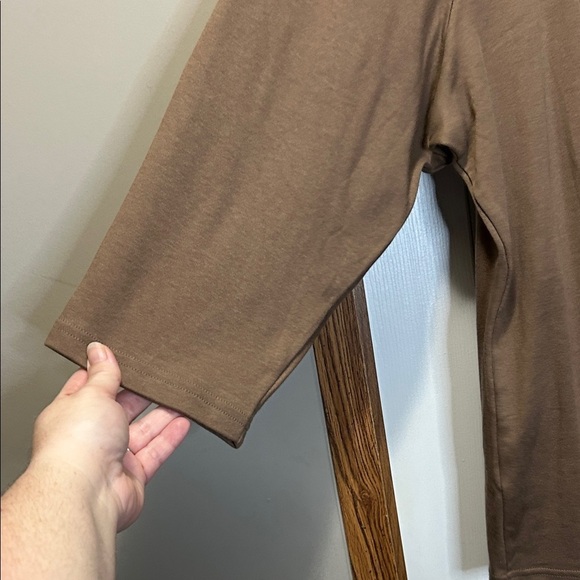 Karen Scott Brown Cotton 3/4 Sleeve Relaxed Blouse 3X NWT - Picture 3 of 4